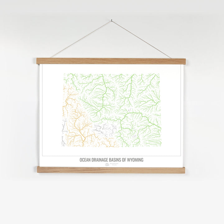 Wyoming - Ocean drainage basin map, white v1 - Fine Art Print with Hanger