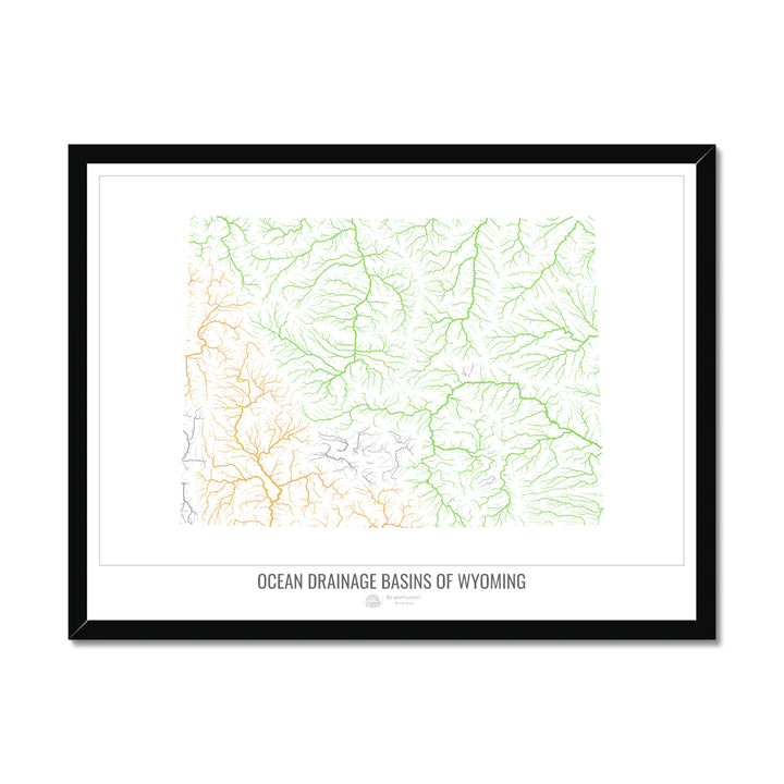 Wyoming - Mapa de la cuenca de drenaje oceánico, blanco v1 - Lámina enmarcada