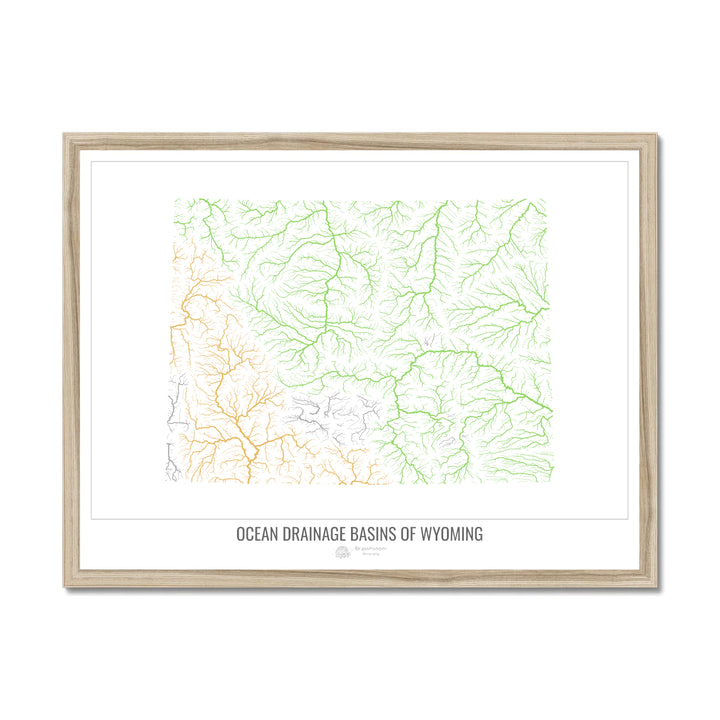 Wyoming - Carte du bassin versant océanique, blanc v1 - Impression encadrée