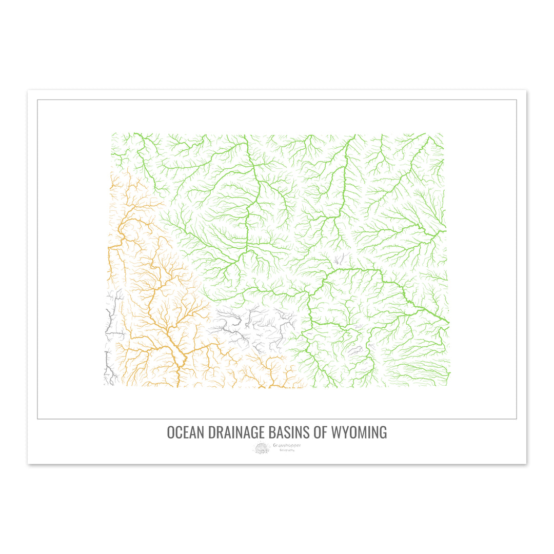 Wyoming - Ocean drainage basin map, white v1 - Fine Art Print