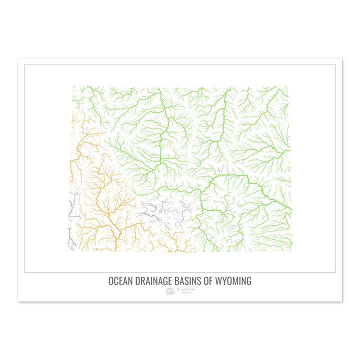 Wyoming - Carte du bassin versant océanique, blanc v1 - Tirage photo artistique