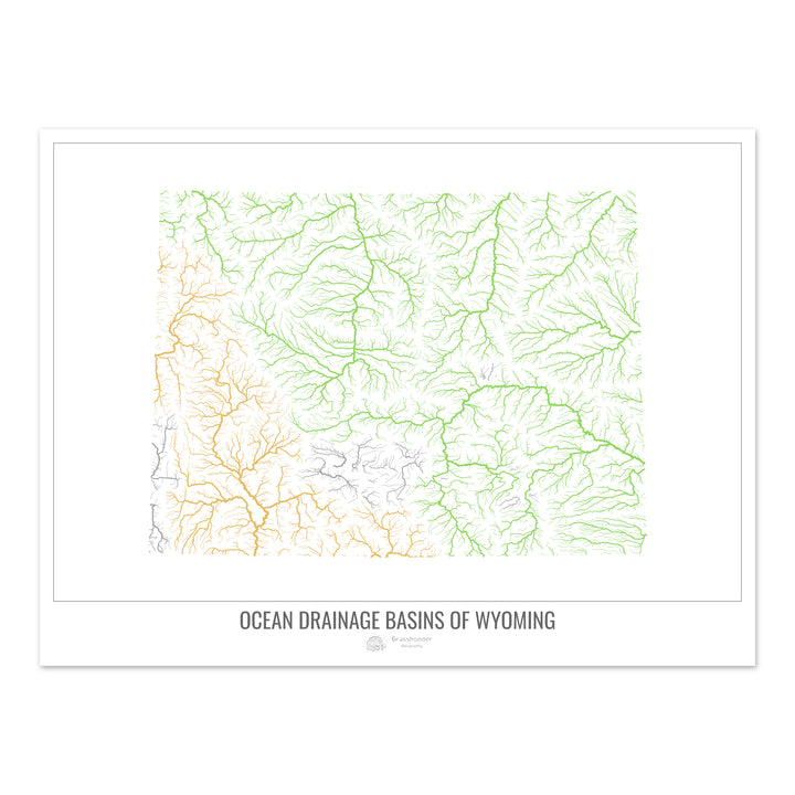 Wyoming - Ocean drainage basin map, white v1 - Photo Art Print