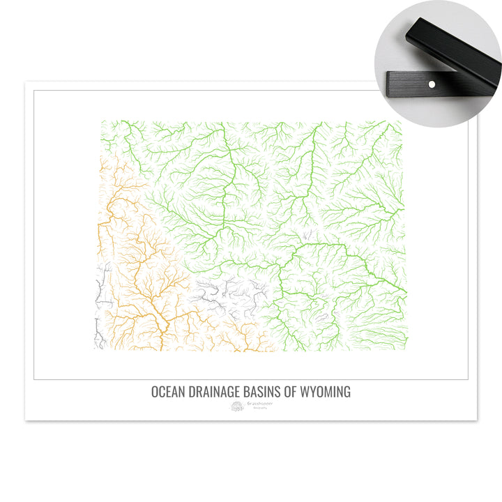 Wyoming - Carte du bassin versant océanique, blanc v1 - Tirage d'art avec cintre