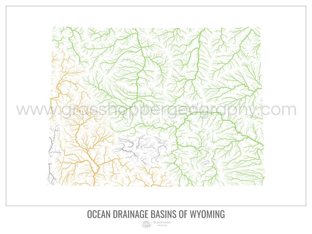 Wyoming - Ocean drainage basin map, white v1 - Photo Art Print