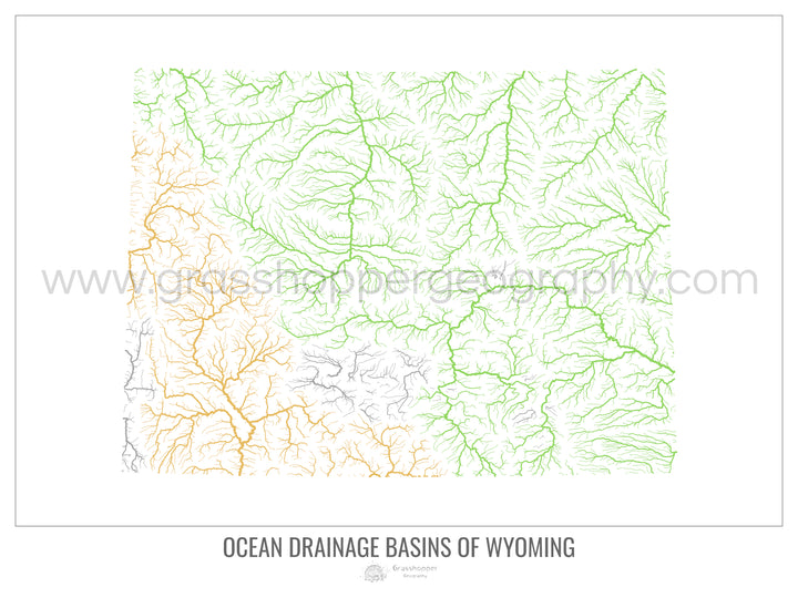 Wyoming - Carte du bassin versant océanique, blanc v1 - Tirage photo artistique