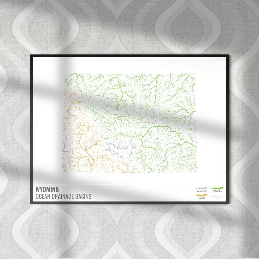 Wyoming - Ocean drainage basin map, white with legend v1 - Fine Art Print