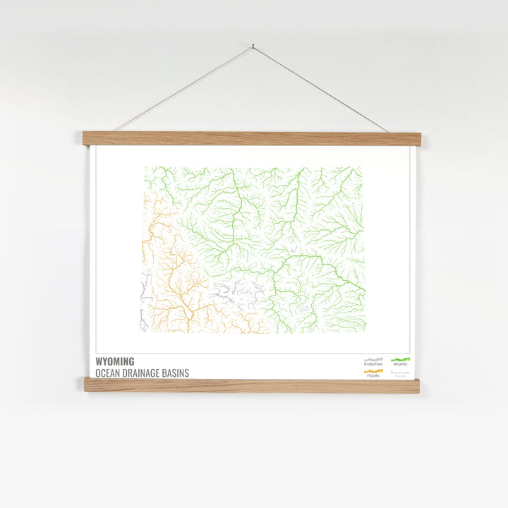 Wyoming - Mapa de la cuenca hidrográfica del océano, blanco con leyenda v1 - Impresión artística con colgador