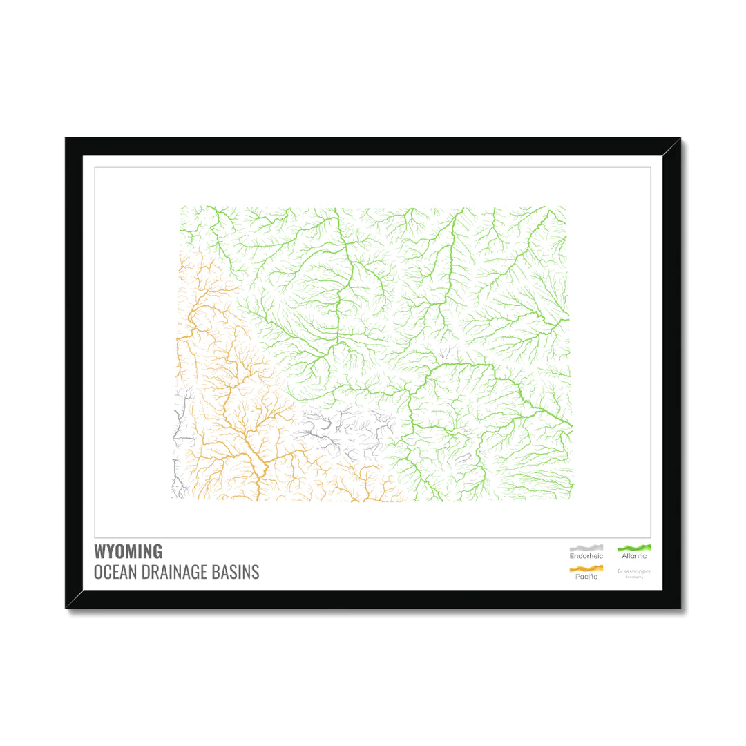 Wyoming - Carte du bassin versant océanique, blanche avec légende v1 - Impression encadrée