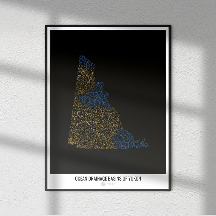 Yukon - Carte du bassin versant océanique, noir v1 - Fine Art Print