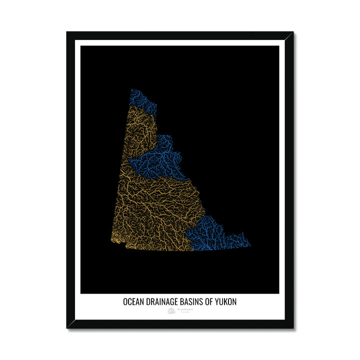 Yukon - Mapa de la cuenca de drenaje oceánico, negro v1 - Lámina enmarcada