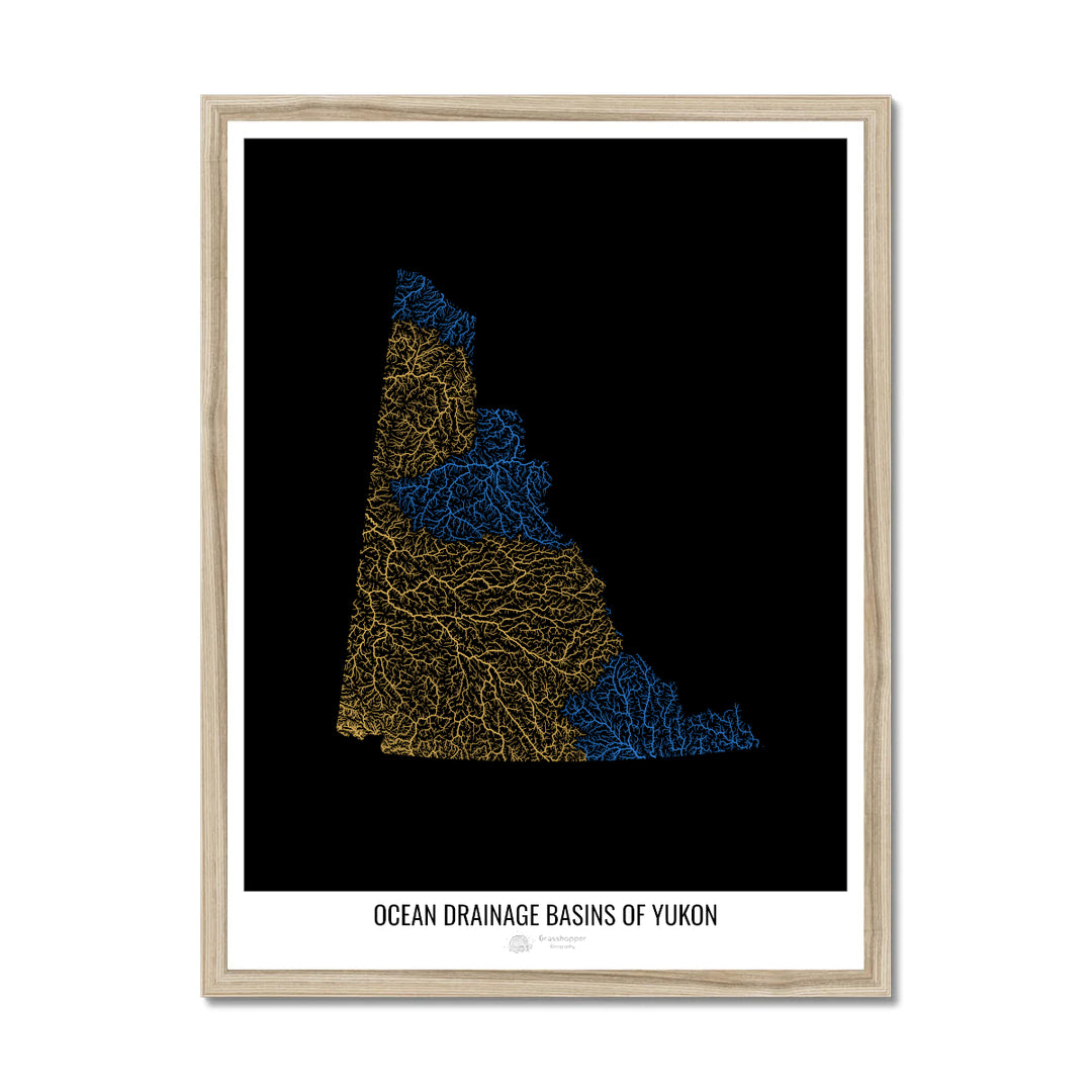 Yukon - Carte du bassin versant océanique, noir v1 - Impression encadrée