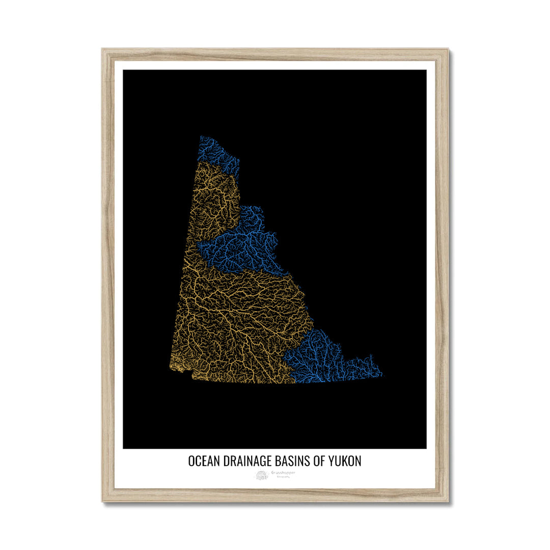 Yukon - Mapa de la cuenca de drenaje oceánico, negro v1 - Lámina enmarcada