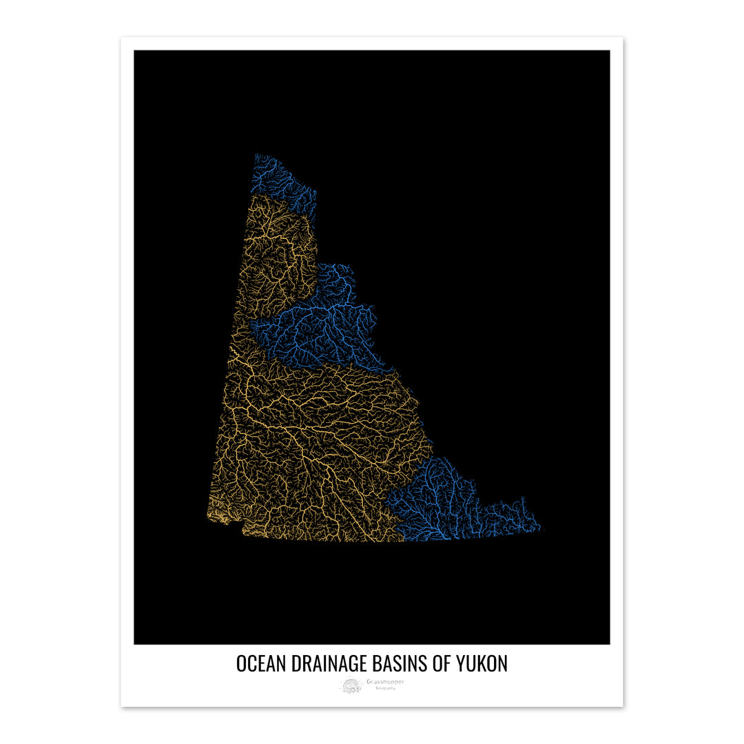 Yukon - Ocean drainage basin map, black v1 - Fine Art Print