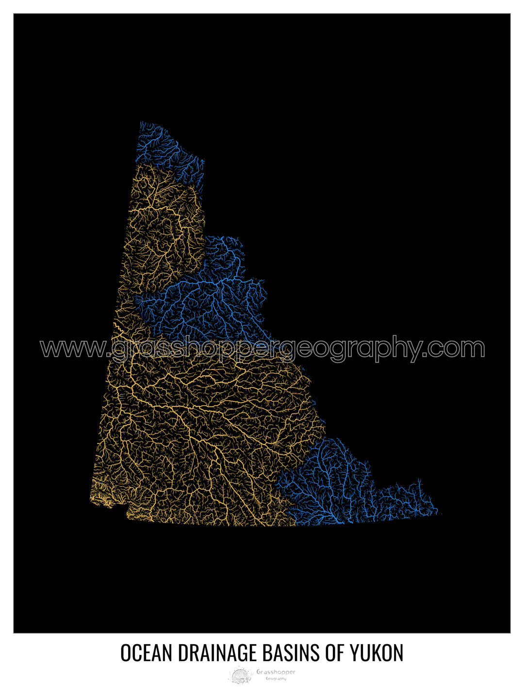 Yukon - Ocean drainage basin map, black v1 - Photo Art Print