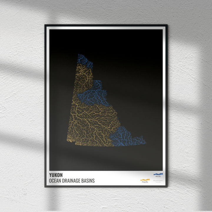 Yukon - Mapa de la cuenca hidrográfica del océano, negro con leyenda v1 - Impresión fotográfica