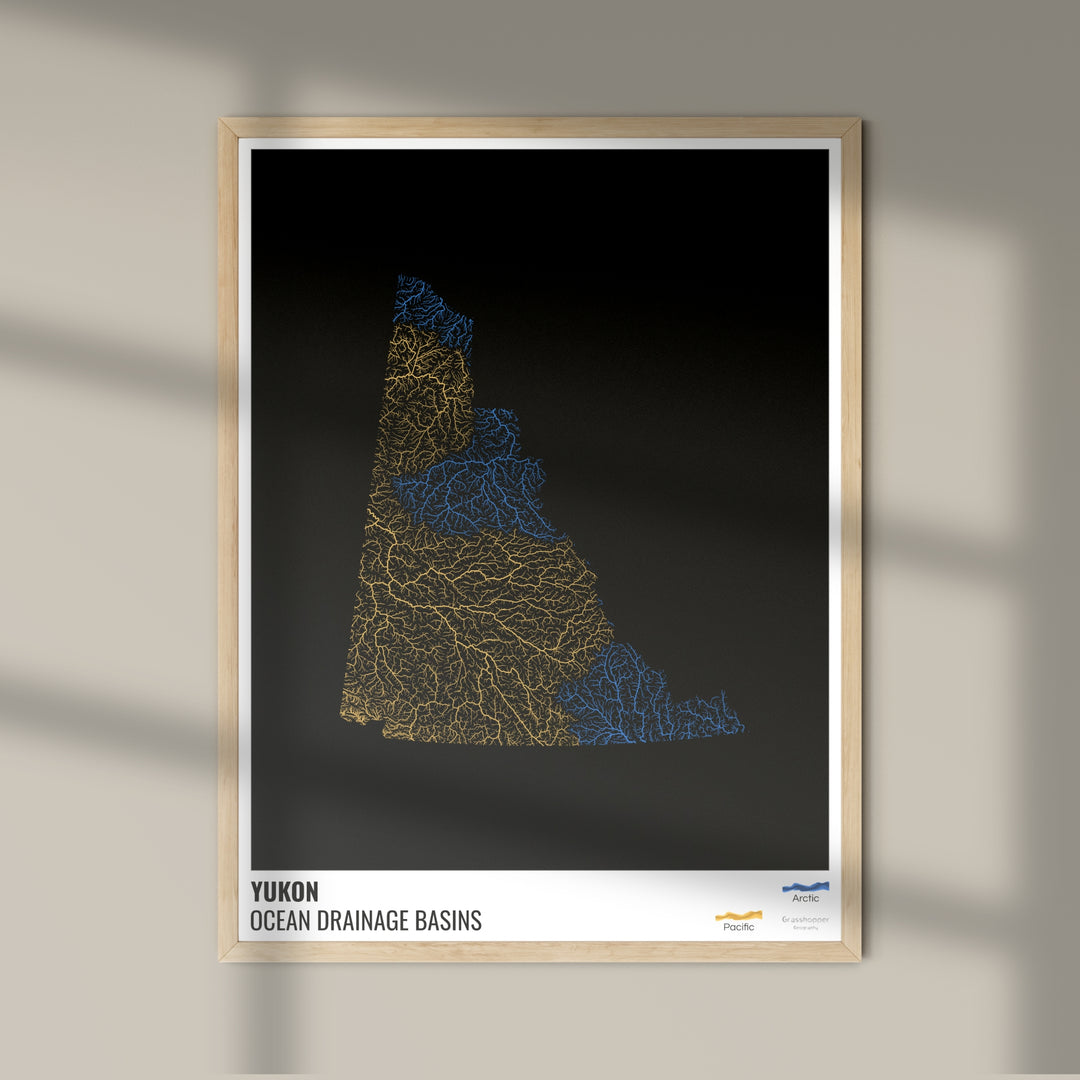 Yukon - Ocean drainage basin map, black with legend v1 - Fine Art Print