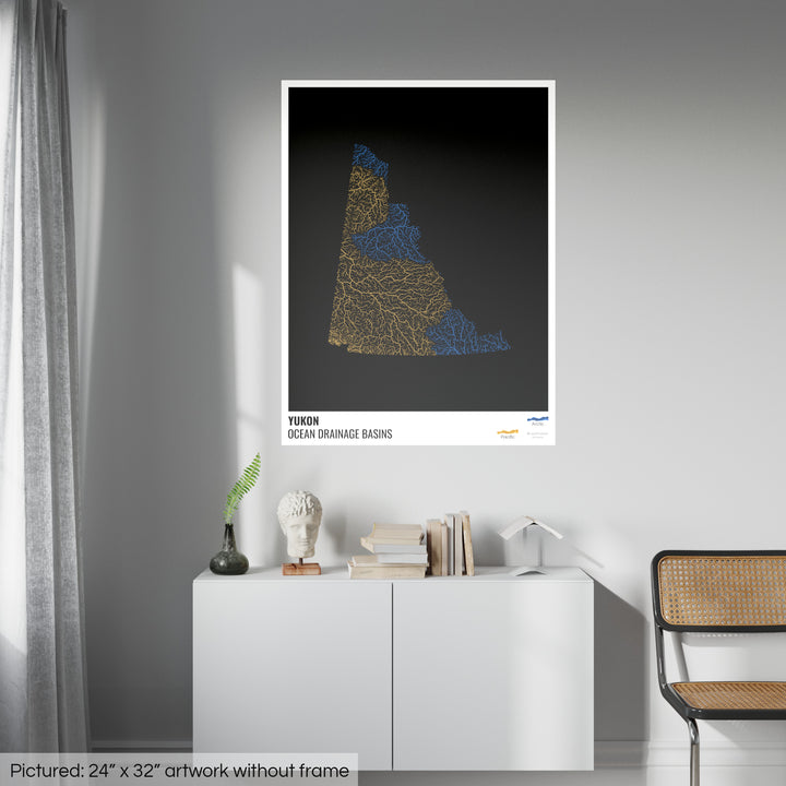 Yukon - Carte du bassin versant océanique, noire avec légende v1 - Impression d'art photo