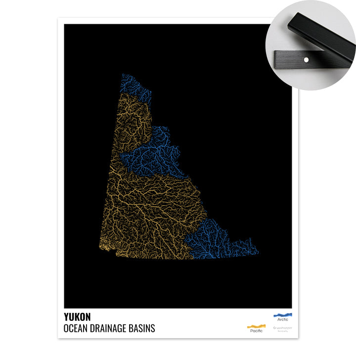 Yukon - Mapa de la cuenca de drenaje oceánico, negro con leyenda v1 - Impresión artística con colgador