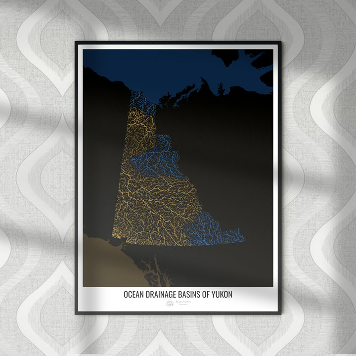 Yukon - Mapa de la cuenca hidrográfica del océano, negro v2 - Impresión fotográfica