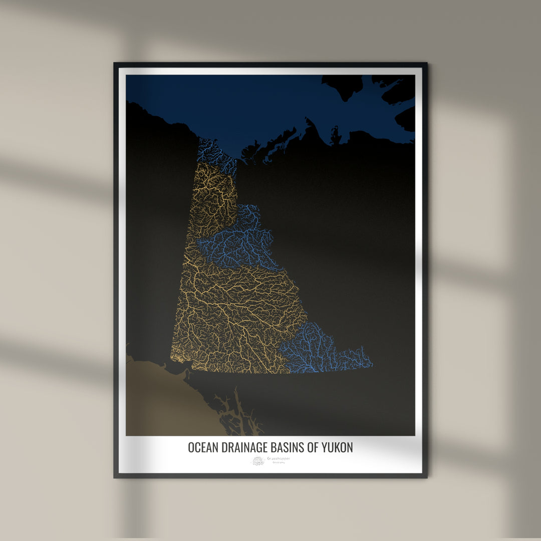 Yukon - Carte du bassin versant océanique, noir v2 - Fine Art Print