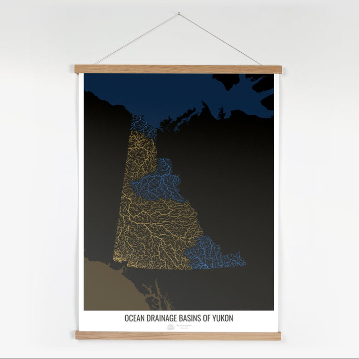 Yukon - Carte du bassin versant océanique, noir v2 - Fine Art Print avec cintre