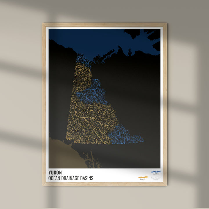 Yukon - Mapa de la cuenca hidrográfica del océano, negro con leyenda v2 - Impresión fotográfica