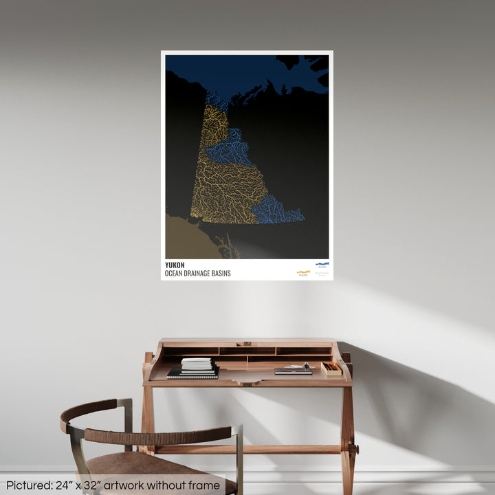 Yukon - Ocean drainage basin map, black with legend v2 - Photo Art Print