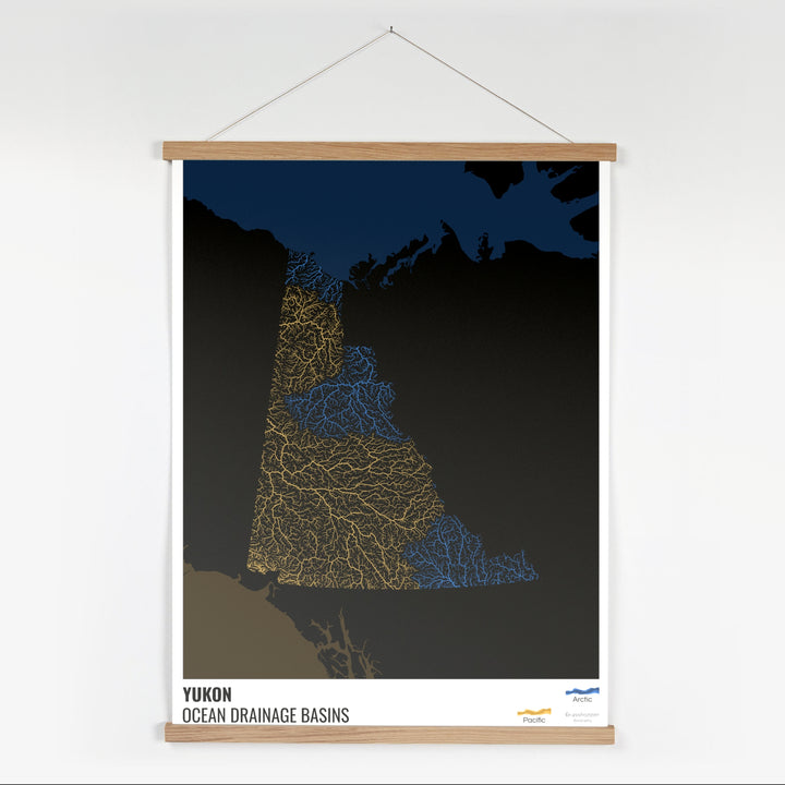 Yukon - Ocean drainage basin map, black with legend v2 - Fine Art Print with Hanger