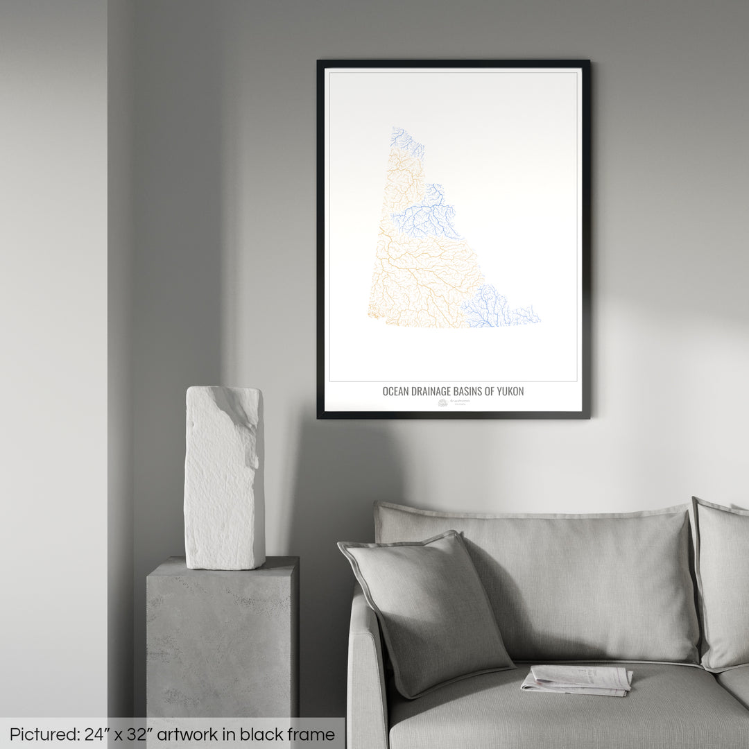 Yukon - Ocean drainage basin map, white v1 - Framed Print