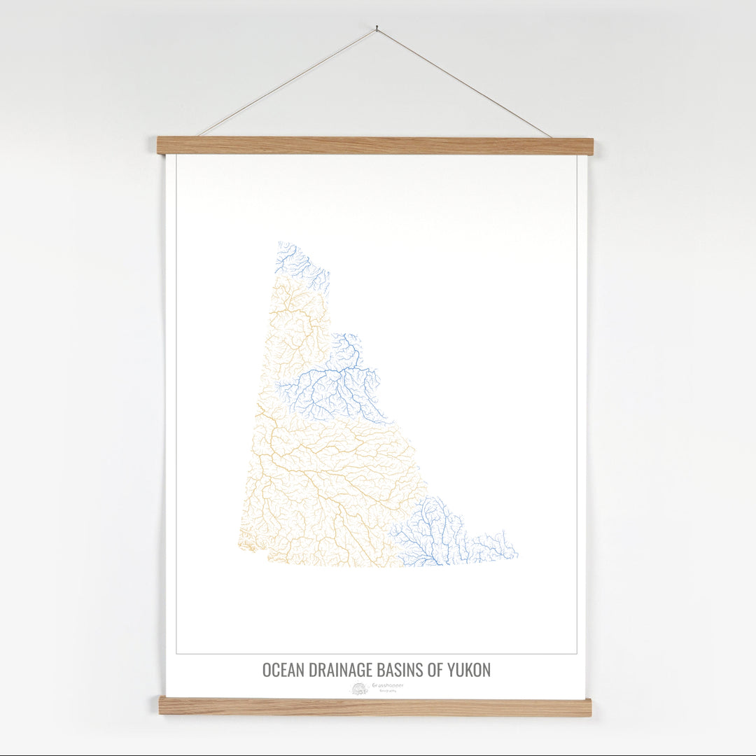 Yukon - Ocean drainage basin map, white v1 - Fine Art Print with Hanger
