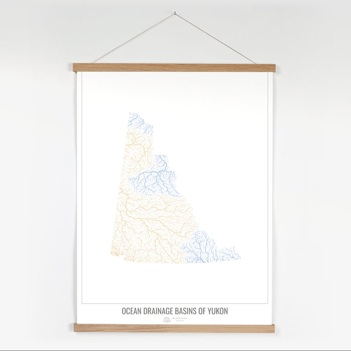 Yukon - Carte du bassin versant océanique, blanc v1 - Tirage d'art avec cintre