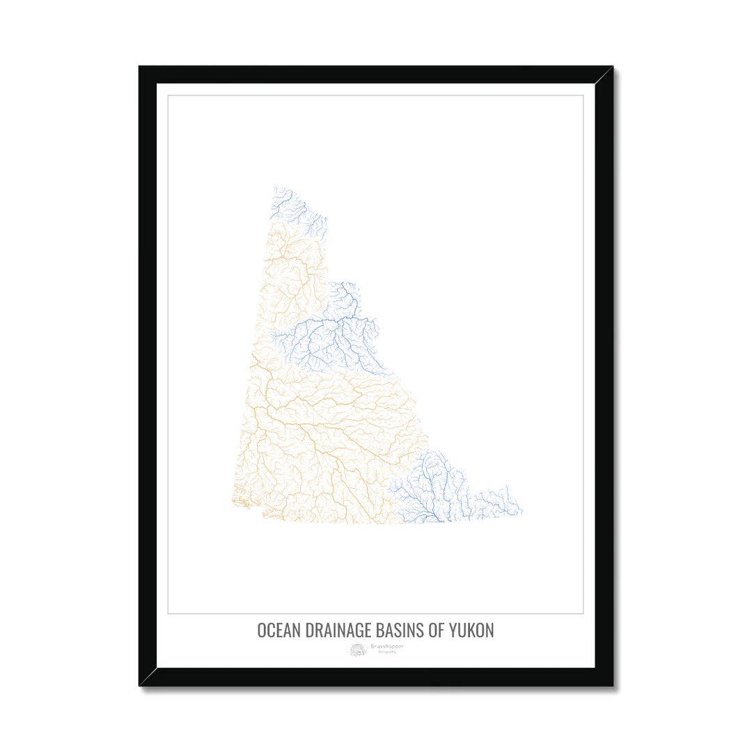 Yukon - Carte du bassin versant océanique, blanc v1 - Impression encadrée