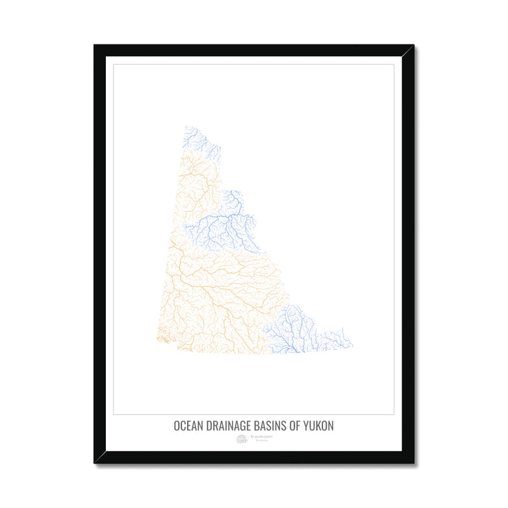 Yukon - Mapa de la cuenca de drenaje oceánico, blanco v1 - Lámina enmarcada