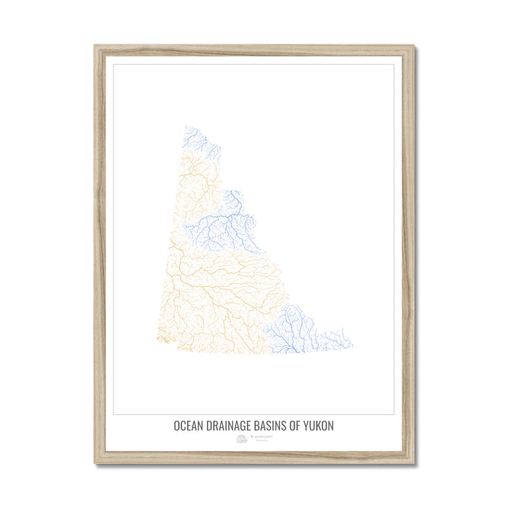 Yukon - Ocean drainage basin map, white v1 - Framed Print