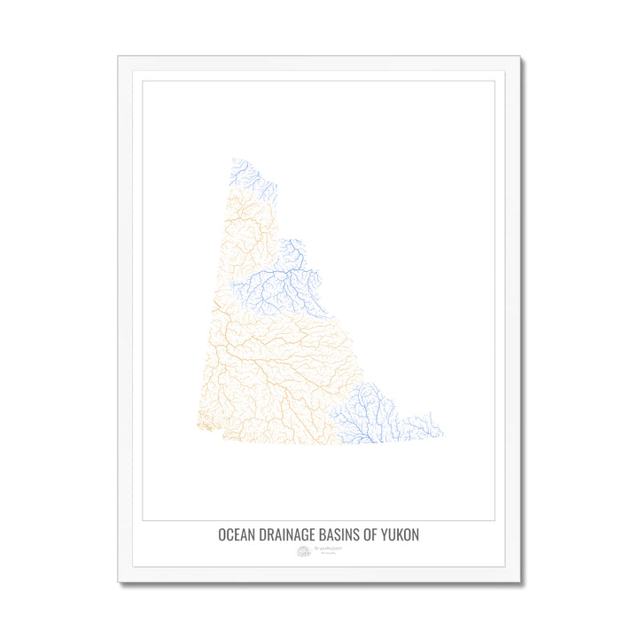 Yukon - Carte du bassin versant océanique, blanc v1 - Impression encadrée