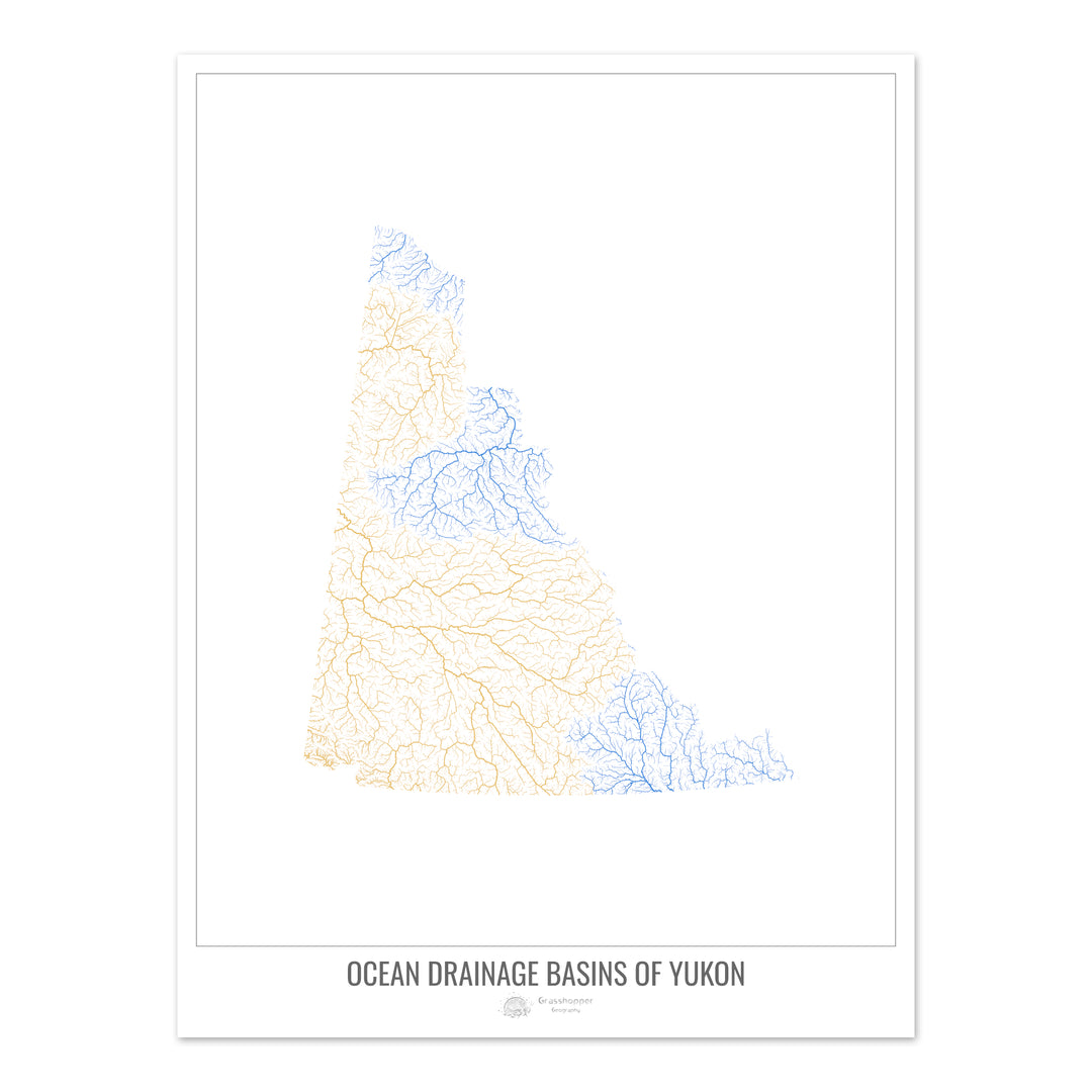 Yukon - Mapa de la cuenca de drenaje oceánico, blanco v1 - Impresión de bellas artes