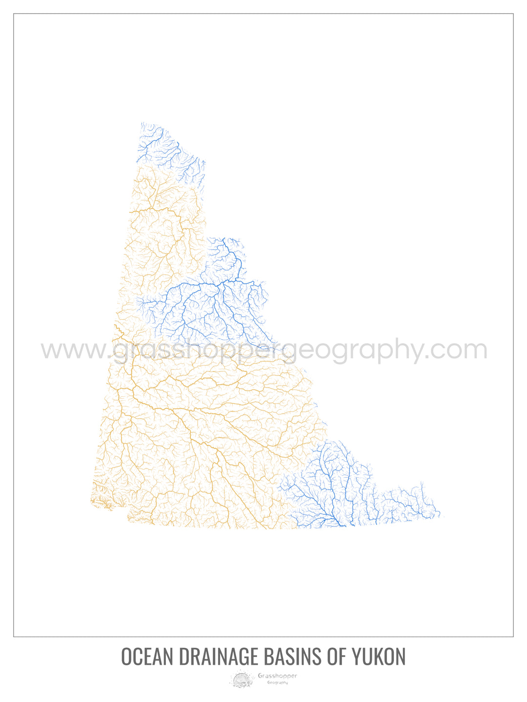 Yukon - Mapa de la cuenca hidrográfica del océano, blanco v1 - Impresión fotográfica