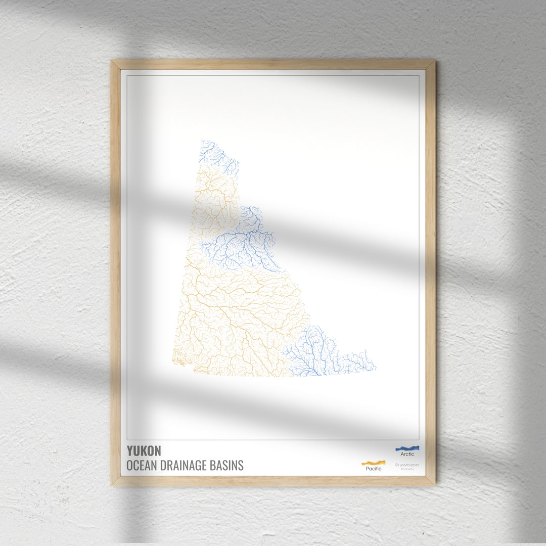 Yukon - Carte du bassin versant océanique, blanche avec légende v1 - Impression d'art photo