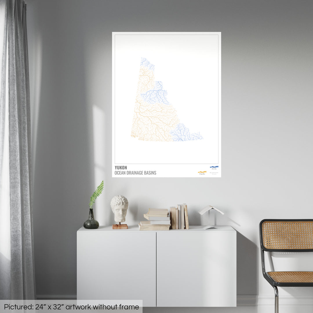Yukon - Carte du bassin versant océanique, blanche avec légende v1 - Impression d'art photo