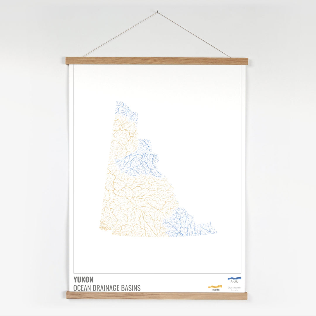 Yukon - Mapa de la cuenca hidrográfica del océano, blanco con leyenda v1 - Impresión artística con colgador