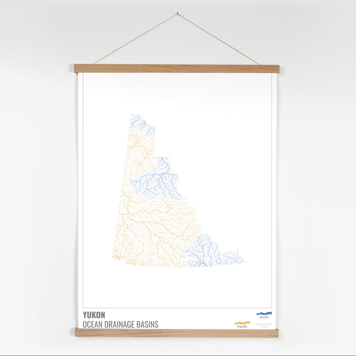 Yukon - Mapa de la cuenca hidrográfica del océano, blanco con leyenda v1 - Impresión artística con colgador