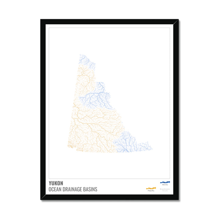 Yukon - Ocean drainage basin map, white with legend v1 - Framed Print