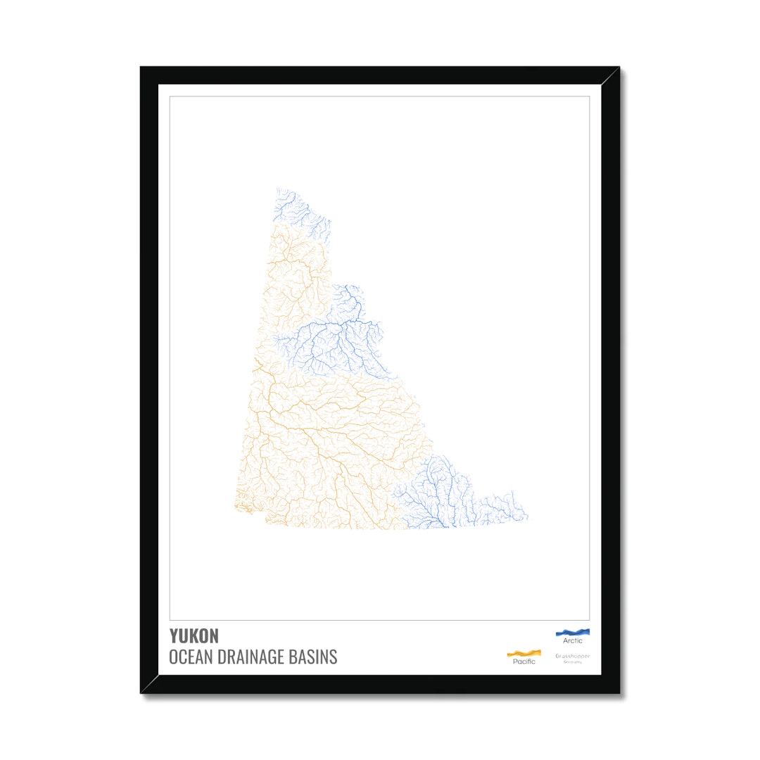 Yukon - Carte du bassin versant océanique, blanche avec légende v1 - Impression encadrée