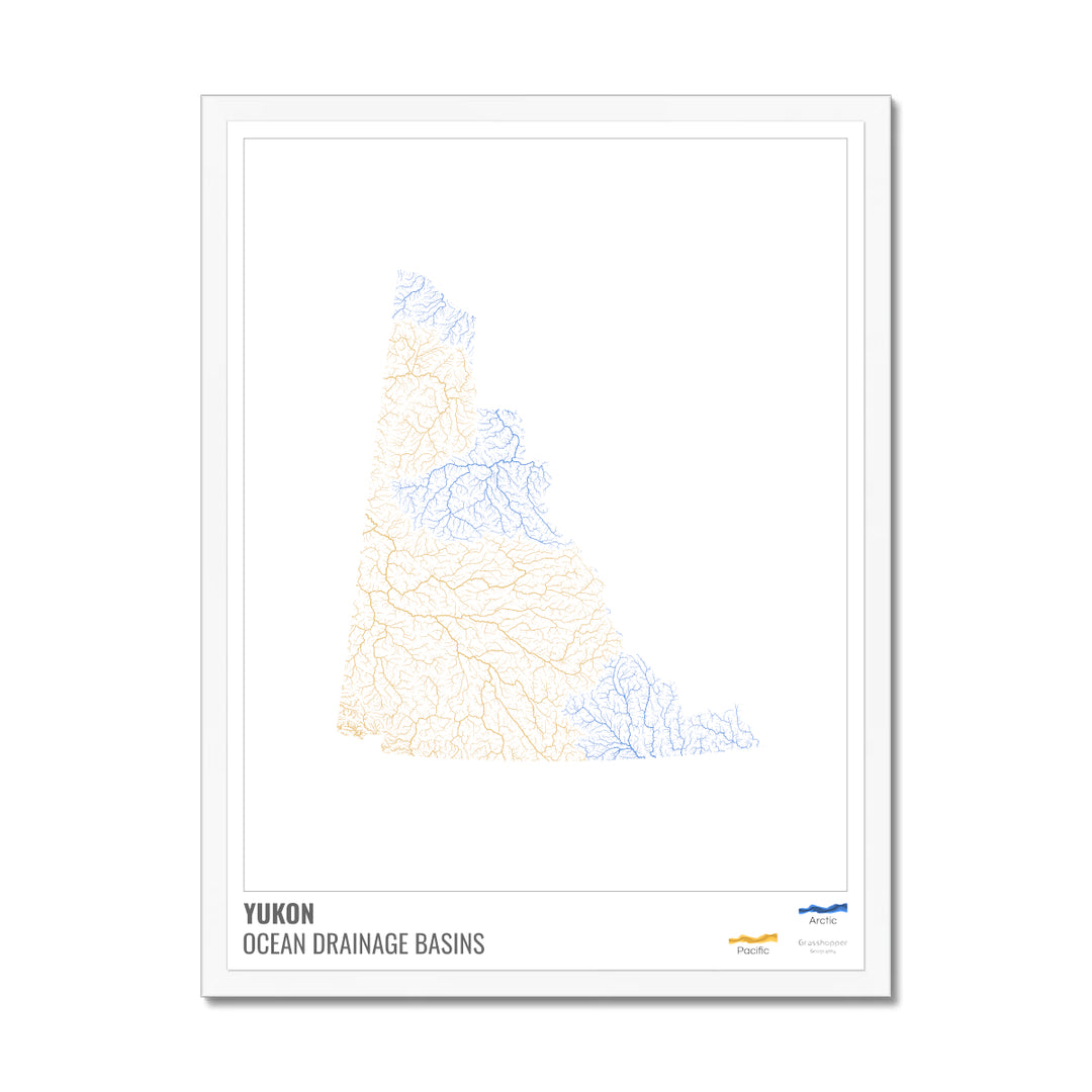 Yukon - Carte du bassin versant océanique, blanche avec légende v1 - Impression encadrée