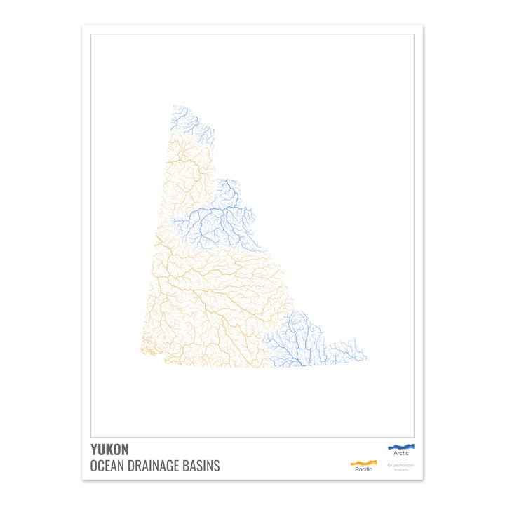 Yukon - Mapa de la cuenca hidrográfica del océano, blanco con leyenda v1 - Impresión fotográfica