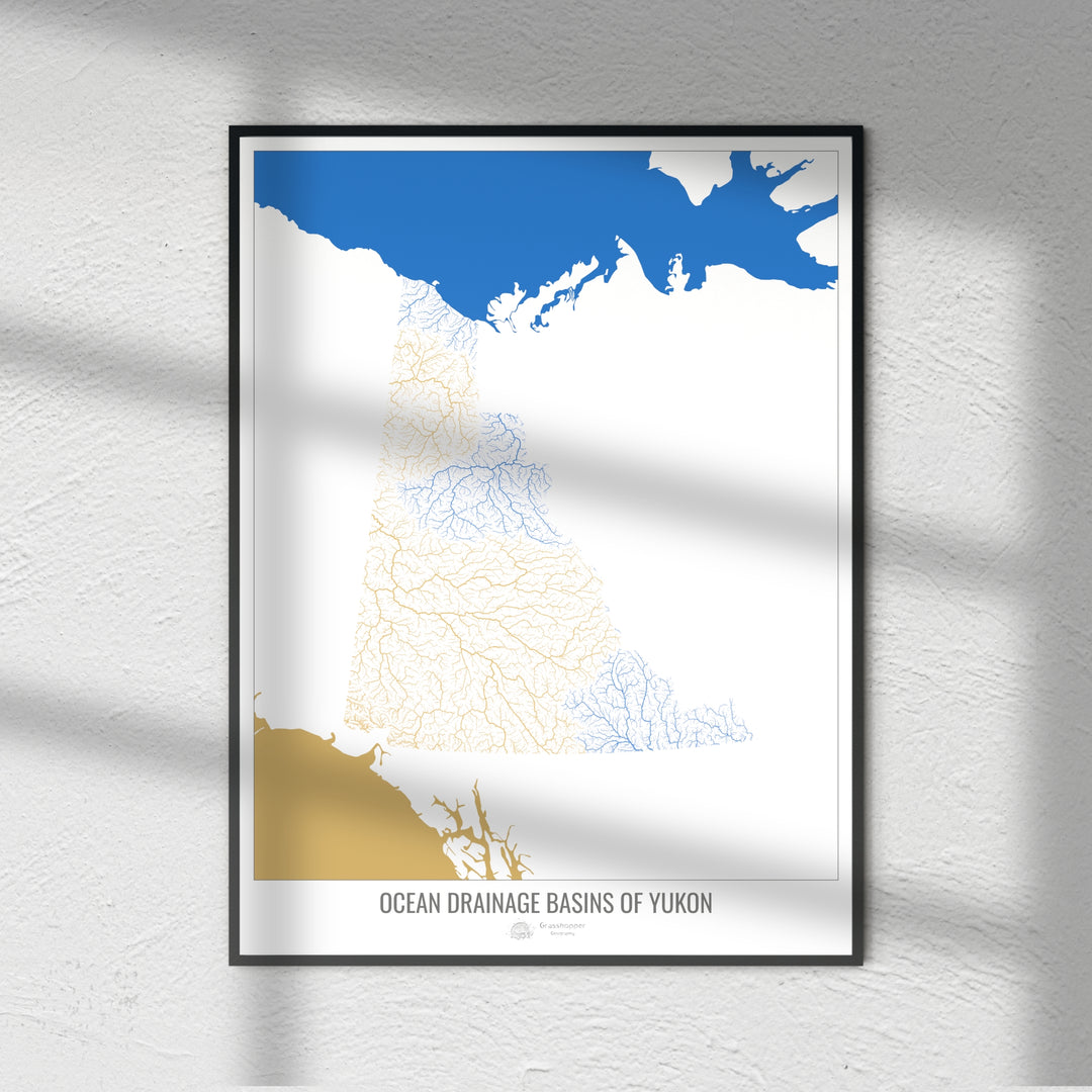 Yukon - Ocean drainage basin map, white v2 - Fine Art Print