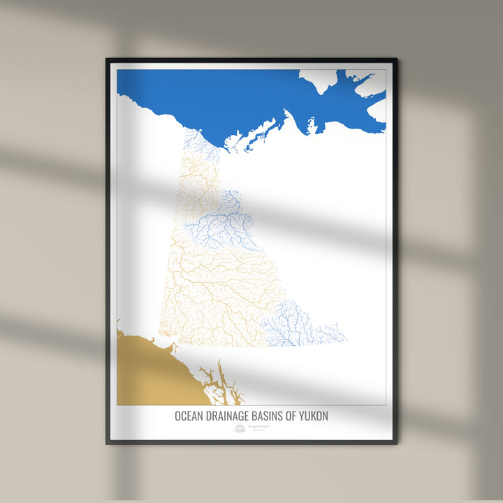 Yukon - Carte du bassin versant océanique, blanc v2 - Impression d'art photo
