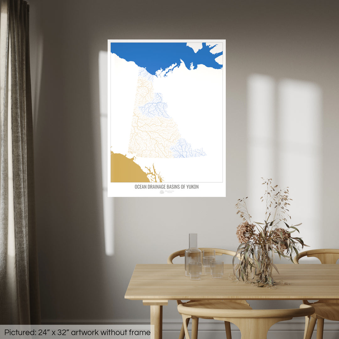 Yukon - Carte du bassin versant océanique, blanc v2 - Fine Art Print