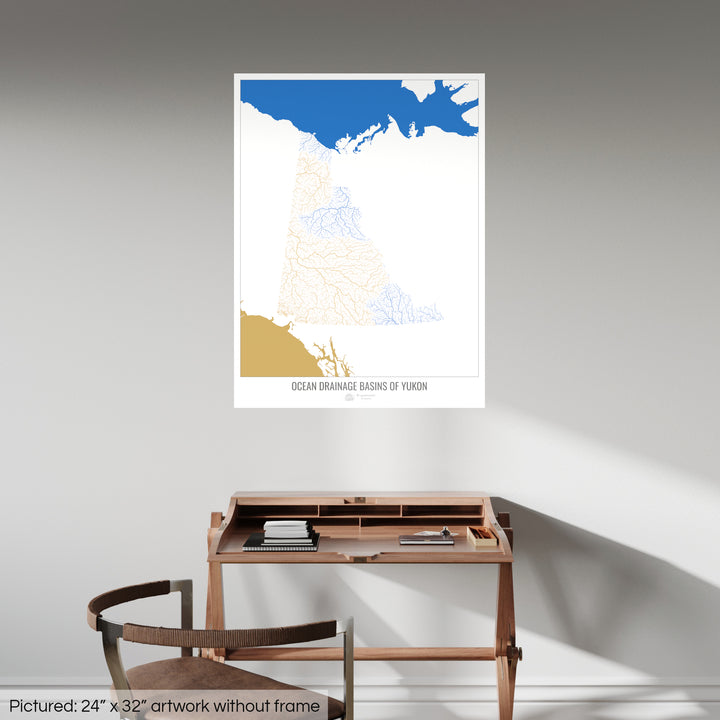 Yukon - Carte du bassin versant océanique, blanc v2 - Impression d'art photo