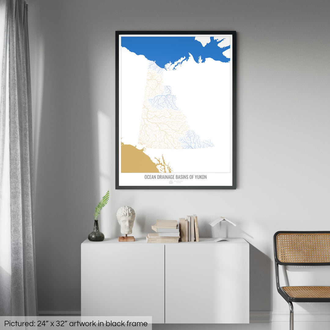 Yukon - Ocean drainage basin map, white v2 - Framed Print